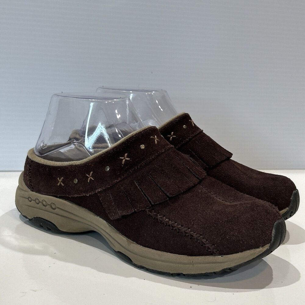 Easy Spirit Brown Suede Tamias Fringed Mule Slip On Comfort Shoes Women's 6